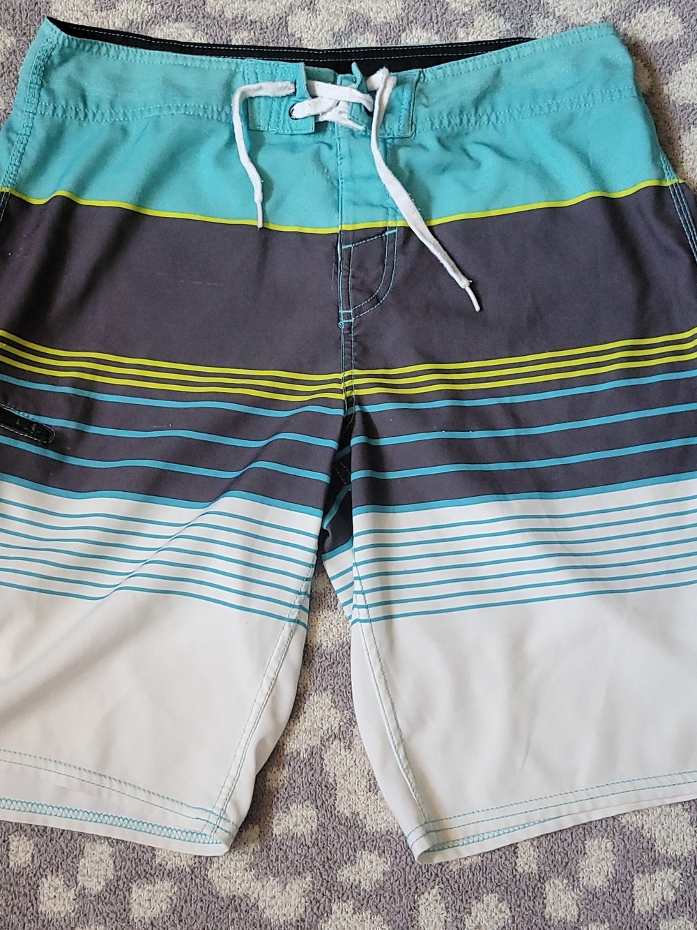 O'Neill Teal, Gray & White Striped Boardshorts